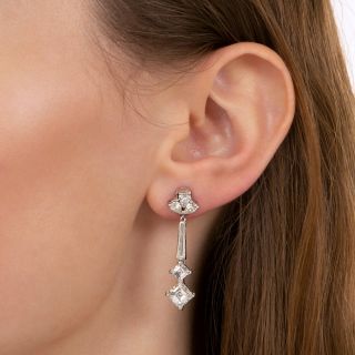 Estate Asscher-Cut Diamond Dangle Earrings