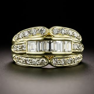 Estate Baguette and Round Diamond Three-Row Ring - 2