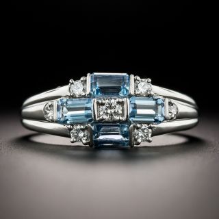 Estate Baguette Aquamarine and Diamond Ring - 2