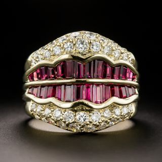 Estate Baguette Ruby And Pavé Diamond Ring - 3