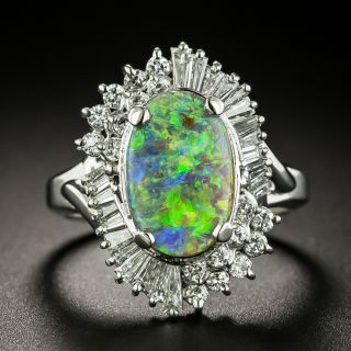 Estate Black Boulder Opal and Diamond Ring - 2