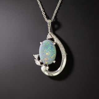 Estate Black Opal and Diamond Necklace  - 2