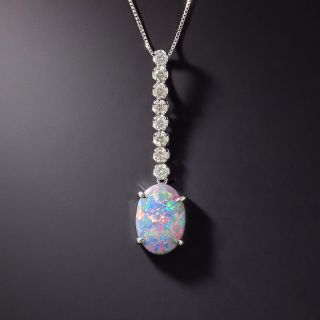 Estate Black Opal and Diamond Pendant - 1