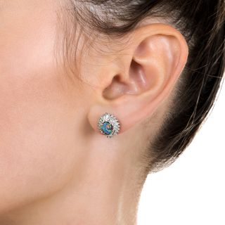 Estate Black Opal and Diamond Stud Earrings