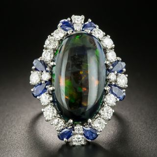 Estate Black Opal, Diamond and Sapphire Cocktail Ring - 2