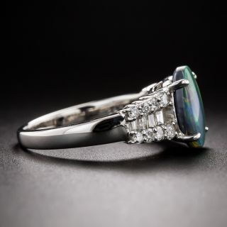 Estate Black Opal Three-Row Diamond Ring