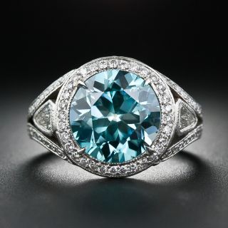 Estate Blue Zircon and Diamond Ring - 10