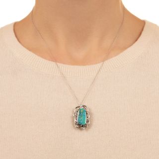 Estate Boulder Opal and Diamond Necklace 