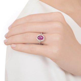 Estate Burma Star Ruby and Diamond Halo Ring