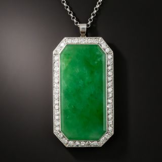 Estate Burmese Jade and Diamond Pendant Necklace - 2