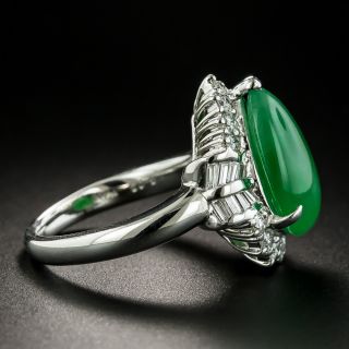 Estate Burmese Pear-Shaped Cabochon Jade and Diamond Ring
