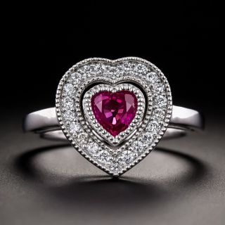 Estate Burmese Ruby and Diamond Heart Ring - 3