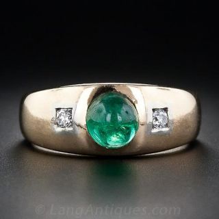 Estate Cabochon Emerald and Diamond Ring - 2