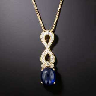 Estate Cabochon Sapphire and Diamond Drop Necklace - 2