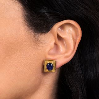 Estate Cabochon Sapphire Earrings 