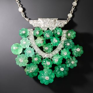 Estate Carved Emerald and Diamond Necklace  - 2