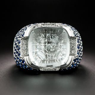 Estate Colorless Topaz, Diamond and Sapphire Ring - 3