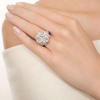 Estate Crystal Flowers and Diamond Leaves Ring