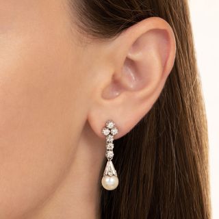 Estate Cultured Pearl and Diamond Dangle Earrings 