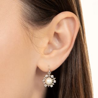 Estate Cultured Pearl and Diamond Drop Earrings