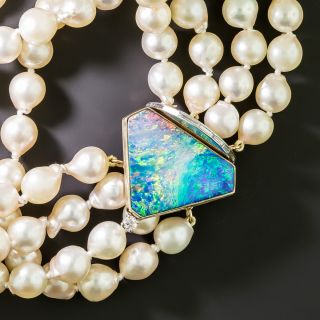 Estate Cultured Pearl, Opal and Diamond Bracelet - 3