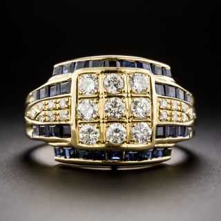 Estate Diamond and Calibre Sapphire Ring - 1