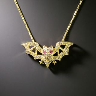 Estate Diamond And Ruby Bat Necklace - 2