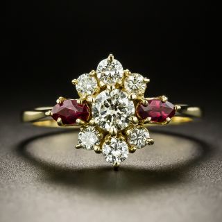 Estate Diamond and Ruby Cluster Ring - 2