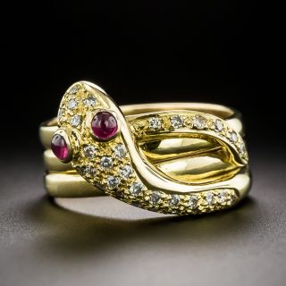 Estate Diamond And Ruby Snake Ring - 2