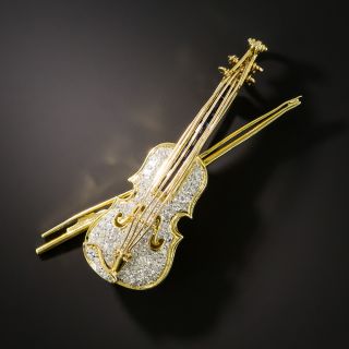 Estate Diamond and Sapphire Violin Brooch - 2