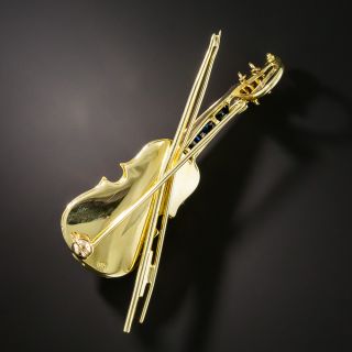 Estate Diamond and Sapphire Violin Brooch