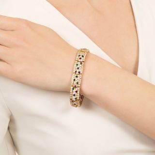 Estate Diamond, Emerald, Ruby and Sapphire Bracelet
