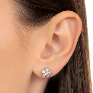 Estate Diamond Flower Cluster Earrings