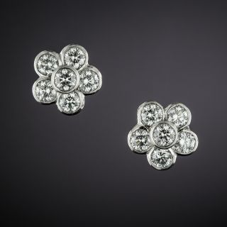 Estate Diamond Flower Cluster Earrings - 2
