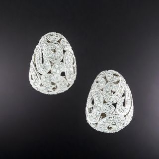 Estate Diamond Scroll Hoop Earrings  - 3