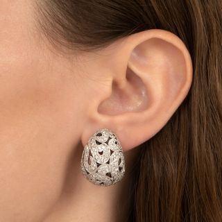 Estate Diamond Scroll Hoop Earrings 