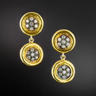 Estate Double-Diamond Circle Cluster Earrings  - 2