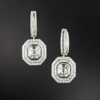 Estate Double Halo Diamond Drop Earrings - 2