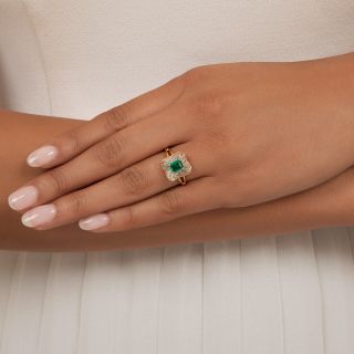 Estate Emerald and Baguette Diamond Ballerina Ring