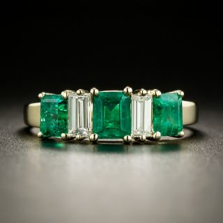 Estate Emerald and Baguette Diamond Five-Stone Ring - 3