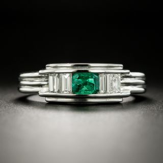 Estate Emerald and Diamond Channel Ring - 2