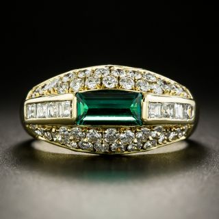 Estate Emerald and Diamond Domed Band Ring - GIA - 2