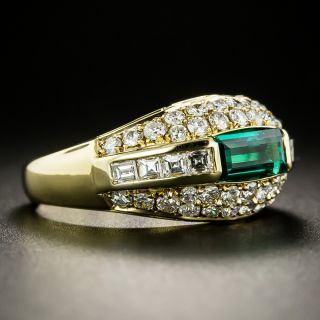 Estate Emerald and Diamond Domed Band Ring - GIA No Treatment