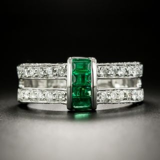 Estate Emerald and Diamond Double Band Ring - 2