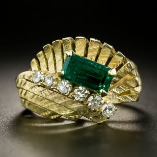Estate Emerald and Diamond Fan Ring - 2
