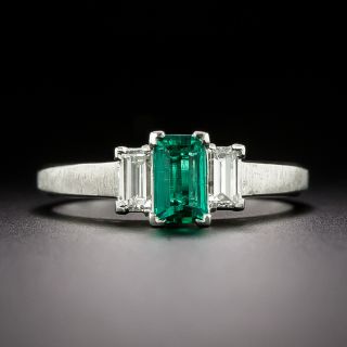 Estate Emerald and Diamond Three-Stone Ring - 2