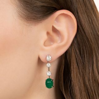 Estate Emerald Cabochon and Diamond Dangle Earrings