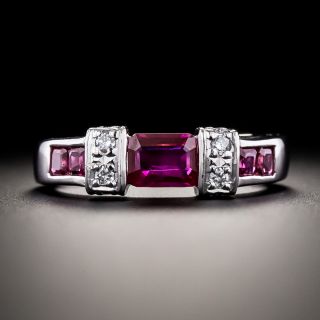Estate Emerald-Cut Burmese Ruby and Diamond Ring - 3