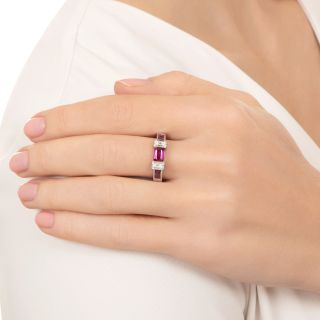 Estate Emerald-Cut Burmese Ruby and Diamond Ring