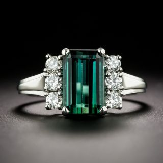 Estate Emerald-Cut Green Tourmaline and Diamond Ring - 2